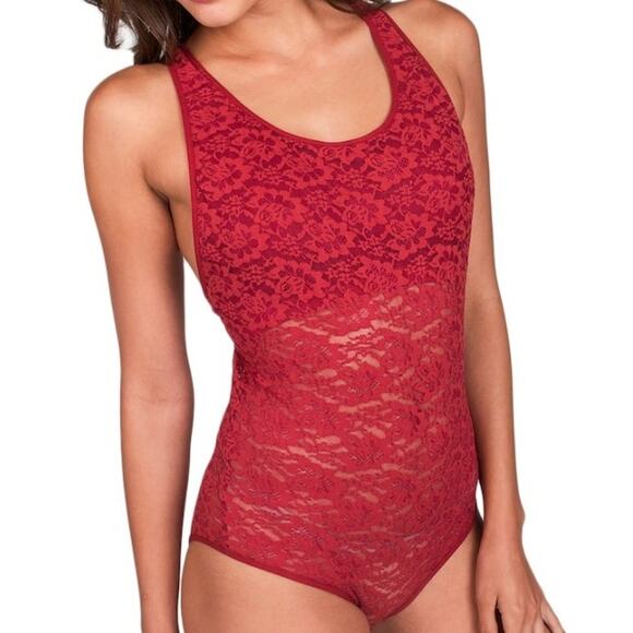 Candies Intimates Tibetan Red Lace Bodysuit Snap Closure Juniors Size Large New - Picture 2 of 8